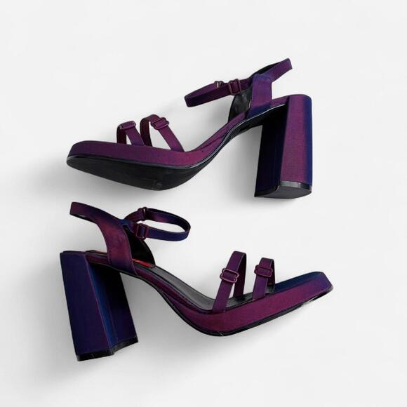 Purple Y2K/90s Iridescent Satin Chunky Heels - Picture 4 of 6